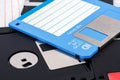 Close-up of a blue and black 3.5-inch computer floppy disk as a background Royalty Free Stock Photo