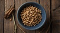 Borneo Tengkawang Seeds in a Blue Bowl on a Rustic Wooden Tabletop Royalty Free Stock Photo