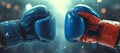 Close-up of blue boxing gloves touching in a show of sportsmanship. dynamic, energetic image capturing the spirit of