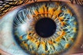 Close-up of a blue and brown human eye with a radial fiber pattern. Royalty Free Stock Photo