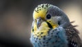 Close up of a blue budgerigar parrot with a black background