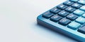 Close-up of a blue calculator on a white surface, numeric and function keys for mathematical calculations, finance, Generative AI.