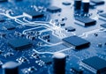 Circuit board featuring several black integrated circuits (ICs) and Royalty Free Stock Photo