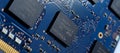 Close-up of a Blue Circuit Board RAM with Integrated Circuits and Components Royalty Free Stock Photo