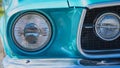 Close Up Of Blue Classic Car Headlight Royalty Free Stock Photo