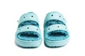 Close-up of blue Crocs sandals. Isolated on white background Royalty Free Stock Photo