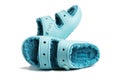 Close-up of blue Crocs sandals. Isolated on white background Royalty Free Stock Photo