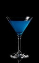 Close up of blue curacao drink. Blue lagoon cocktail in glass Royalty Free Stock Photo