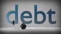 Close up of blue debt text