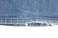 Blue denim jeans torn leg close up Royalty Free Stock Photo