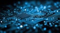 Close up of a blue electronic circuit board. Concept of technology and innovation Royalty Free Stock Photo