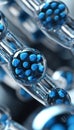 Close up of blue exosome particles in transparent spheres for advanced biotech visualization Royalty Free Stock Photo