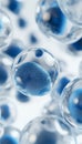 Close up of blue exosome particles in transparent spheres for advanced biotechnology visualization Royalty Free Stock Photo