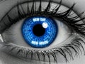 Close up of a blue eye with binary code and text \'new day new mood Royalty Free Stock Photo