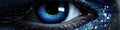 a close up of a blue eye with a circuit board in the background Royalty Free Stock Photo