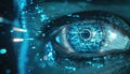 A close up of a blue eye with a digital pattern surrounding it by AI generated image Royalty Free Stock Photo