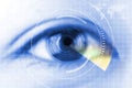 Close-up blue eye the future cataract protection , scan, contact Royalty Free Stock Photo