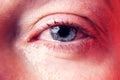 Close-up blue eye of a woman with a tear. People and emotions concept Royalty Free Stock Photo