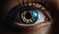 Close up of a blue eyed woman iris staring at camera generated by AI Royalty Free Stock Photo