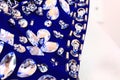 Close up of blue fabric with sequins and rhinestones Royalty Free Stock Photo
