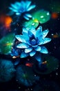 Close up of blue flower with drops of water on the petals. Generative AI Royalty Free Stock Photo