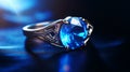 A close-up of a Blue Garnet gemstone set in an elegant ring