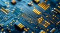 Close Up of Blue and Gold Circuit Board Royalty Free Stock Photo