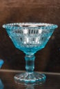 Close up of blue hand cut lead crystal glass Royalty Free Stock Photo