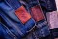 Close up Blue jeans on old wood background. Pocket on blue jeans. Royalty Free Stock Photo