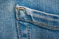 Close-up of blue jeans pocket. Denim texture, macro background for web site or mobile devices Royalty Free Stock Photo