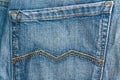 Close-up of blue jeans pocket. Denim texture, macro background for web site or mobile devices Royalty Free Stock Photo