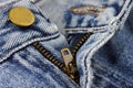 Close-up blue jeans with zipper. Royalty Free Stock Photo