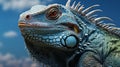 Close up of blue lizards face close-up. Generative AI. Royalty Free Stock Photo