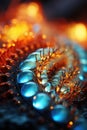 A close up of a blue and orange crystal, AI