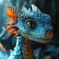 A close up of a blue and orange dragon statue, happy Chinese New Year 2024, Dragon Year. Royalty Free Stock Photo