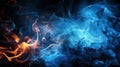 A close up of blue and orange flames on a black background, AI Royalty Free Stock Photo