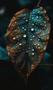 Close-up of a blue and orange leaf with water drops on it. AI generated Royalty Free Stock Photo