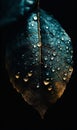 Close-up of a blue and orange leaf with water drops on it. AI generated Royalty Free Stock Photo