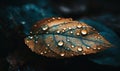 Close-up of a blue and orange leaf with water drops on it. AI generate Royalty Free Stock Photo