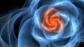 A close up of a blue and orange swirl in the middle, AI