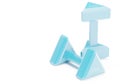 Close up blue plastic triangle dumbbell on a white