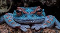 A close up of a blue and red frog sitting on some rocks, AI Royalty Free Stock Photo