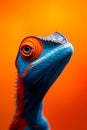 A close up of a blue and red lizard on an orange background Royalty Free Stock Photo