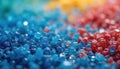 Close up of blue and red polymer granules. Tiny plastic pellets form abstract texture, bright colorful material for industry, Royalty Free Stock Photo