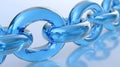 A Close Up of a Blue Shiny Metal Chain Linking Concept on Reflective Surface with Studio Lighting Strength Royalty Free Stock Photo