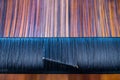 Close Up of Blue Silk on the Weaving machine and Thai traditional Silk. Weaving loom for homemade Silk textile Royalty Free Stock Photo