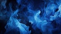 A close up of blue smoke in the air on a black background, AI Royalty Free Stock Photo
