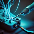 Close-up of Blue Soldering Device for Electronic Repair