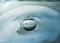 Close up blue water drop splash on water surface. Royalty Free Stock Photo