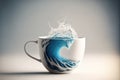 Close-up of blue wave inside of a cup, ai generated